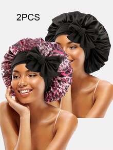 2 件女士 36 厘米直径丝带蝴蝶结弹力丝绸弹力宽边圆帽、睡帽、发带、美容院帽 - 彩色 - 查看 23