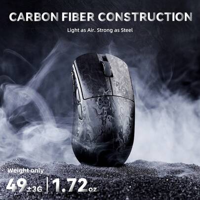  ATTACK SHARK R11 Ultra, Black Feather Wireless Gaming Mouse, Carbon Fiber Material, Ultra-Light (49g), 8000Hz Polling Rate, 42000 DPI, Nordic 52840 Chip, Phase 3950 Sensor, 3 Connection Modes: Bluetooth/2.4GHz/Wired, 200-Hour Battery Life, Optical Micro-Switch, Professional Certification, Compatible With PC/