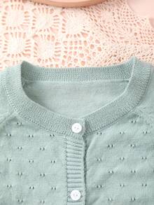 Girls Lightweight Button Hollow Knit Cardigan - Cadet Blue - View 3