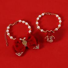 1件优雅时尚宠物可爱猫狗金边天鹅绒中国风福袋吊坠项链配饰 - 彩色 - 查看 8