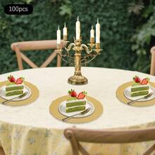 100 Pcs Antique Charger Plates Bulk 13 Inch Embossed Rim Plastic Party Dinner Plate Chargers Round Decorative Server Plate For Wedding Party Event Tableware (100pcs) - 金色 - 查看 9