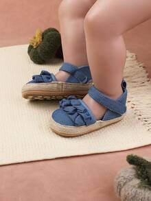 1 Pair Cute Lace Trim Flat Shoes, Princess Shoes, Soft Bottom Pre-Walker Shoes, Suitable For 3-6-9-12 Months Infants & Toddlers, Party & Banquet - Blue - View 3