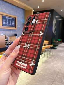 1个创意红色格子蝴蝶结拼接图案TPU防震手机壳，适合作为节日礼物，兼容三星、Nothing、Pixel系列手机 - 彩色 - 查看 6