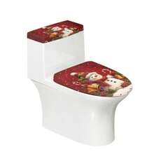 Funda para tapa de inodoro de Halloween suave absorbente diseño de fantasma decoración de baño lavable de elastano-010 - Navidad D - Ver 3