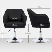 Armchair, Lounge Chair With Armrests, Lumbar Cushion, Reclining Upholstered Chair With Metal Frame, Linen Look, Height-Adjustable Swivel Chair For Bedroom, Living Room, Black - Black - View 3