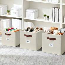 DECOMOMO 3/6Pcs Clothes Orgainzer, Foldable Fabric Cube Storage Bins With Labels – Versatile Storage Boxes For Shelves, Closets & Home Organization - 米色 - 查看 9