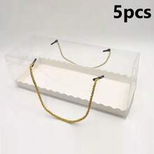 5/10 peças Caixas de Bolo Transparentes de 27,5 cm com Alça de Corda Dourada e Base de Bolo, Caixas de Presente de Plástico Transparente para Cozimento Caseiro, Recipientes Portáteis para Armazenamento de Fatias de Bolo, Adequado para o Natal - Multicolorido - Visão 10