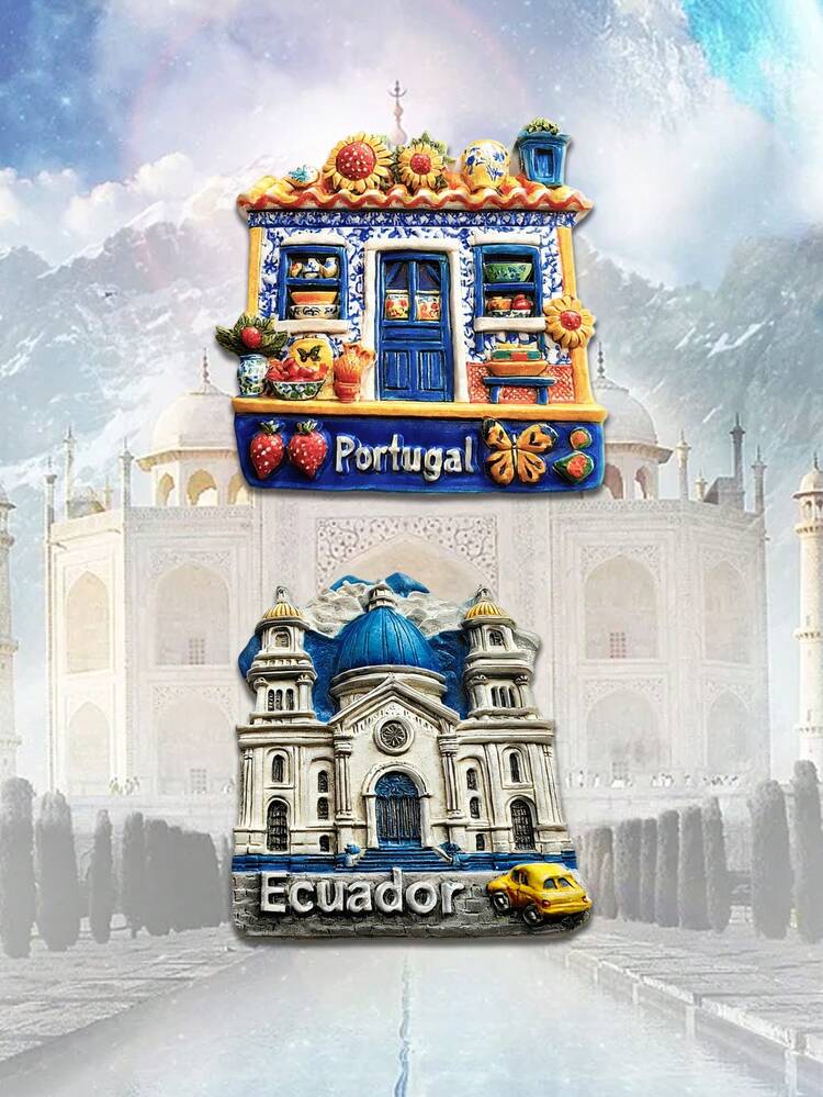 1pc Portugal Sunflower Grocery Store + Yellow Taxi Creative Resin Fridge Magnet, 3D Embossed High-End Resin Crafted PVC Fridge Magnet, Kitchen Decor, World Famous Scenery Magnet, Travel Lover Home Decor Gift - A - View 1