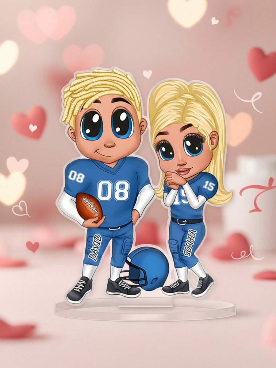Personalized Photo Couple Acrylic Tabletop Decoration With Custom Name Number Cartoon Football Style Romantic Desk Decor Keepsake Gift For Boyfriend Girlfriend Anniversary Home Display Valentine 2026 Personalized Image Couple Ornament - Multicolor - View 1