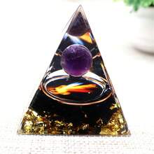 1 Peça Bola de Cristal do Anjo Jesus Pirâmide de Orgônio de Resina, Feita de Contas de Ametista Natural e Cristais de Obsidiana Preta, Usada para Aliviar o Estresse, Melhorar os Canais de Energia, Promover a Condução de Energia e Auxiliar a Meditação Curativa, Atrai Sorte e Sucesso - Um Presente Ideal para Decoração de Carro e Casa. - Preto 1 peça - Visão 7