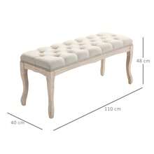 Vintage Upholstered Bench For Bedroom And Living Room, Storage Bench In Rubberwood With Beige Linen Covering, 110 X 40 X 48 Cm - 白色 - 查看 3
