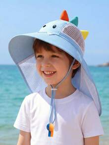 Mũ chống nắng in hình khủng long cho bé sơ sinh/trẻ nhỏ/trẻ em, có dây rút điều chỉnh, mũ tai bèo hai mặt có còi, mũ vành rộng đi biển cho bé trai và bé gái, mùa xuân/hè. - 1PC - Xem 2
