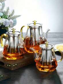 1 pieza Tetera de vidrio borosilicato resistente al calor con filtro de acero inoxidable, tetera de gran capacidad resistente al calor, juego de té para volver a la escuela - Multicolor - Ver 3