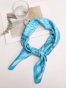 1件女士优雅几何图案印花丝巾，缎面领巾，发饰，情人节礼物 - 藍色 - 查看 6