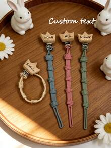 Personalized Silicone Pacifier Clip, Crown Design, Toy Tether, Durable Material, Ideal Baby Shower Gift - Multicolor - View 4