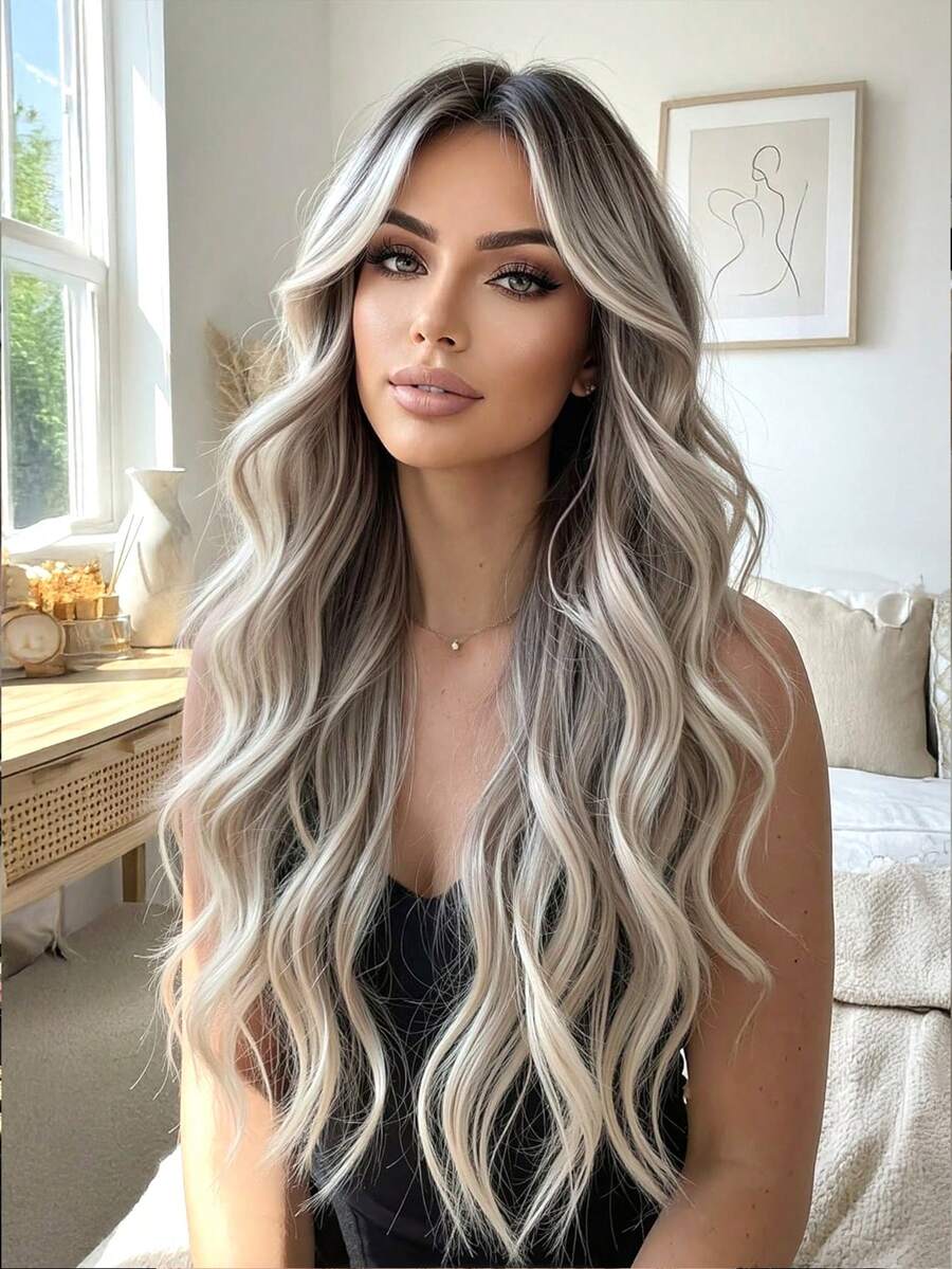 26 Inch Wavy Butterfly Hairstyle Wig With Bangs, Synthetic Fiber Wig For Women/Girls - Ombre - View 1