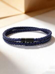 diffone Pulsera minimalista de cuerda trenzada de 4 mm con hebilla negra, pulsera de cuerda doble para hombres, mejor amigo, hermano, joyería de muñequera - Pulsera sencilla de doble capa para hombre - Ver 11