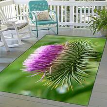 1/2/3pc Scottish Thistle Printed Non-Slip  Mat - Vibrant Green With Purple & White Flowers, Ideal For Entryways, Kitchens, Hallways - Machine-Made Indoor\Outdoor Holiday Decor, Kitchen Floor Mat | Floral Pattern Mat | Durable Floor Covering, Outdoor Decor - 彩色 - 查看 1