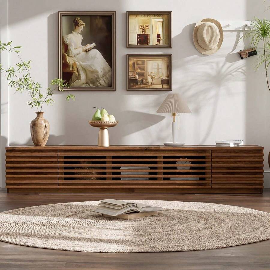 MERAX 70 Inch Modern TV Stand For TVs Up To 80", Entertainment Center With Cable Management, Soft-Closing Hinges For Living Room - quả óc chó - Xem 1