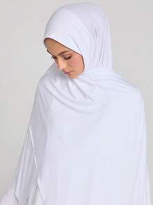 1pc Women's Solid Color Soft & Comfortable Breathable Viscose Muslim Headscarf, Loose Large Size, Versatile For Daily Wear - White - View 4