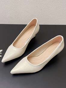 Zapatos de tacón de cuña con punta puntiaguda y diseño slip-on para mujer, nueva llegada primavera/verano 2026, tacón de cuña, versátil, elegantes tacones altos para ir al trabajo - Beis - Ver 3