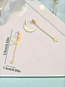 1 Pair Elegant Tassel Star Moon Drop Earrings - Yellow Gold - View 3