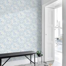 1 Roll French Light Blue Floral Self-Adhesive Wallpaper - Peel And Stick, Removable, European Palace Style Floral, Suitable For Living Room, Bedroom, Dining Room, TV Background Wall, Home Decor, Cabinet, Bookshelf, Furniture Renovation, 17.32in Wide, Renter-Friendly, Home DIY Decor, Holiday Atmosphere Wallpaper, Valentine's Day, Ramadan - Flowers - View 6