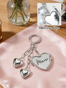 1pc Heart-Shaped Mini Mirror Keychain, Customizable Name Keychain, Heart And Star Keychain, Creative And Exquisite Stylish Silver Keychain, Personalized Name Keychain, Suitable For Women, Can Be Customized, Ideal For Lipstick Charms - Multicolor - View 4