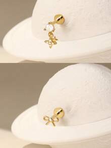 1pc S925 Sterling Silver & 14K Gold Flat Nose Stud, 18G Cartilage Tragus Helix Earring Jewelry, Internal Thread Lip Nose Ring Suitable For Women - Yellow Gold - View 3