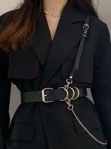 PU真皮腰带，办公必备配饰，西装腰带，休闲女士腰带和肩带，生日礼物，节日礼物 - 黑色 - 查看 1