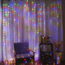 1 pieza Luces de cortina alimentadas por USB, luces de ambiente para Eid para dormitorio, cumpleaños, boda, fiesta, decoración de pared de fondo de ventana interior (control remoto sin batería) - Luz de cortina USB - Ver 5