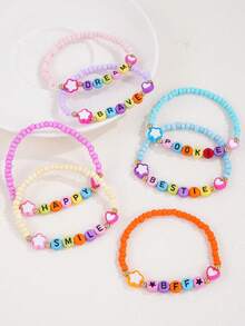 6pcs/Set Positive Energy Letter Word LOVE Dream Happy Smile Colorful Beaded Adjustable Braided Friendship Bracelets, Random Color - Multicolor - View 12