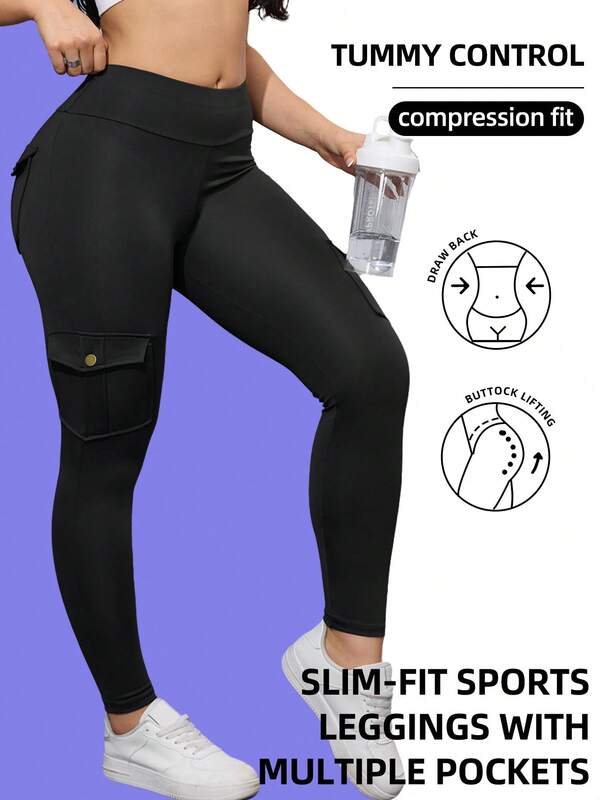 女士弹力健身裤 - 多口袋设计，舒适不摩擦，适合瑜伽和举重