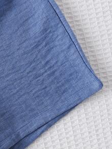 Bộ đồ thời trang trẻ em gái kiểu dáng giản dị, thanh lịch, ngọt ngào, chất liệu denim, cổ nơ, áo hai dây và quần short, thích hợp cho mùa hè. - Màu xanh lam - Xem 8