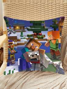 Minecraft 4 件装像素图案铝箔枕套 - 尺寸 17.71 x 17.71 英寸。像素游戏风格枕套。矿工主题派对抱枕套。适用于家庭、教室、床、沙发、躺椅等场所，游戏主题抱枕套。适合家居、生日装饰。是[游戏名称]粉丝、游戏室装饰和像素主题派对装饰的理想之选。 - 彩色 - 查看 7