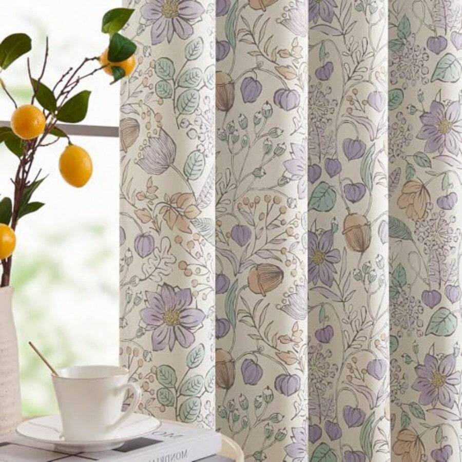 Nursery Curtains 95% Blackout Pink Floral Curtains For Girls Room 84 Inch Length Farmhouse Drapes For Bedroom Living Room Darkening Window Treatment Grommet Top Set Of 2 Panels - Floral Purple - View 1