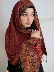 1盒3件套复古提花佩斯利花纹头巾围巾套装，波西米亚风腰果花流苏羊绒披肩，柔软舒适多功能围巾，防晒多功能围巾，波西米亚风女士披肩，适合旅行、聚会、日常佩戴及作为节日礼物 - 彩色 - 查看 5