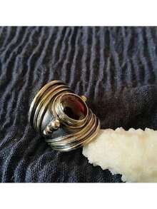 1pc Vintage Zinc Alloy Round Decor Ring For Women For Gift - Red - View 6