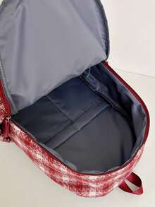 1pc Floral Print + Letter Decor Backpack, Zipper Closure, Campus Style, Suitable For Students, Commuting, Traveling, All Seasons - Red - View 8