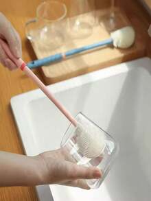 2pcs 360° Silicone Bottle Brush, Soft Bristle Cup Cleaning Brush With Long Handle, Suitable For Cleaning Pots, Cups, Coffee Mugs, Baby Bottles, Teapots With Lids, Bowls, Containers And Narrow Areas - White - B-White - View 7