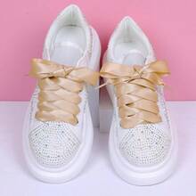 Flat Colorful Satin Shoelaces, 3/ 4inch Width, Women's/Girls' Shoelaces, White, 47inch (120) Cm: Clothing, Shoes, And Jewelry - 卡其色絲帶 - 查看 3
