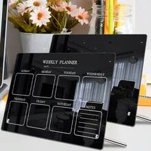1pc Black Desktop Weekly Planner Board, Acrylic Erasable Memo Pad Desk Calendar Organizer - E-Black - View 1