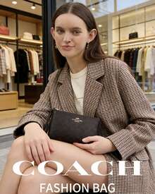 Coach Small Zipper Accent Silver Letter Logo Classic PVC Wristlet Wallet - Dark Brown - View 2