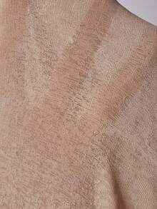 Y2K Elastic Sheer Long Sleeve Crew Neck Fitted T-Shirt Top - Khaki - View 4