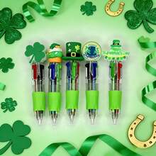 6支/24支装圣帕特里克节0.5毫米圆珠笔，4色创意三叶草装饰多色圆珠笔，节日礼物/办公用品/派对礼品/课堂奖励 - 生派翠克透明款小四色隨機發 - 查看 7