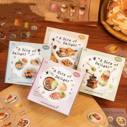 Minimalist Design "One Bite Of Light" Blank Memo Sticker Book, Japanese Style Food Pattern Scrapbooking DIY Decor Stationery