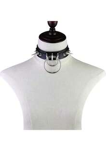 Xiacheng 1件哥特朋克风黑红链条颈链，PU皮项圈，哥特项链，万圣节圣诞节女士礼物 - 時尚款 - 查看 6