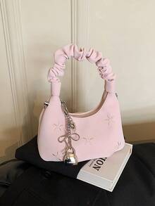 Large Capacity Handbag, New Design Niche Crossbody Bag, Women's Pleated Cloud Tote Bag - Pink - View 7