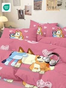 Bluey 布鲁伊2/3件套床上用品套装，布鲁伊床上用品，舒适透气，亲肤，卡通风格被套套装，柔软抗起球，可爱家纺，布鲁伊房间装饰，包含被套和枕套（不含被芯），适用于单人床、双人床、大号床、特大号床，四季皆宜。 - 彩色 - 查看 9
