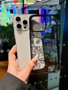 1pc Travel Line Design Pattern Phone Case, Protective And Fashionable Shock-Proof Phone Protective Case, Compatible With IPhone 17/17 Pro/17 Pro Max/16/11/13/15/15 Plus/15 Pro/15 Pro Max/12/14 Pro Max/11 Pro Max/12 Pro/12 Pro Max/13 Pro/13 Pro Max/14 Pro/14 Plus - Black - View 2